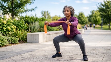 Fototapeta premium Senior participant builds strength with a resistance band