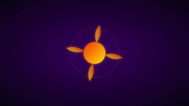 Abstract rotating sun animation with glowing orange gradient and circular path on dark purple 4k background