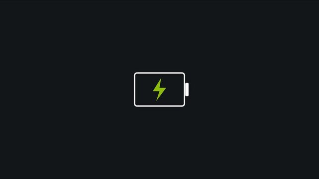 Battery charging animation with green energy level indicator on dark 4k background, power