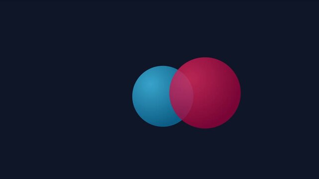 Blue and red circles merging and separating abstract motion animation 4k background, spheres