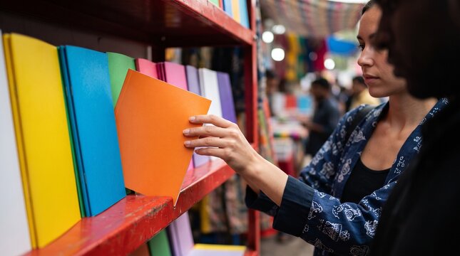 Reader selects an art magazine at book fair