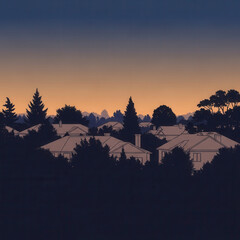 Obraz premium Serene Suburban Sunset Over Peaceful Neighborhood Landscape