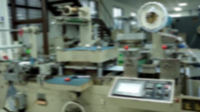 Blurred Motion of Die Cut Label Production, Abstract Blur of Label Die Cutting Machine