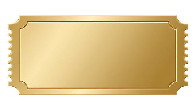 Blank golden ticket or coupon template with luxury metallic texture on black background for special event pass admission or voucher design
