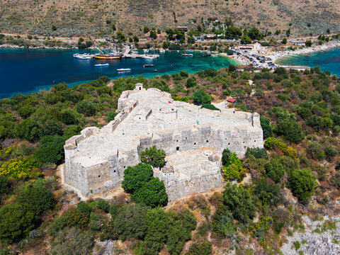 Drone view of castle ali pasha of tepelena in Palermo, Albania