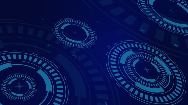 Futuristic blue sci-fi HUD circular interface animation loop in perspective angle   
