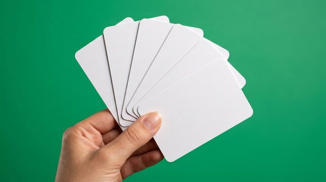 Empty white cards held in a hand, perfect for business or creative branding mockups.
