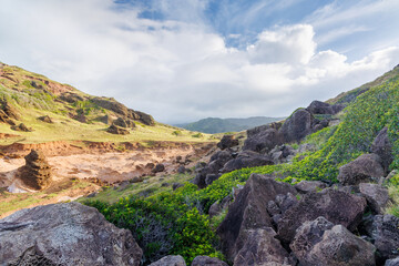 Obraz premium Lush Hawaiian landscape with hills and sky