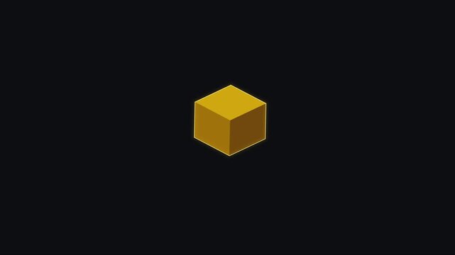 Minimalist 3 d golden cube rotating on dark animation 4k background, for modern motion, and abstract projects