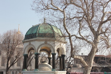 German Fountain with its green domed pavilion in Sultanahmet Square, Istanbul, Turkey. © Maria