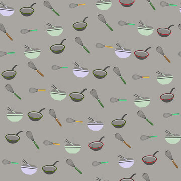 Seamless pattern of kitchen utensils and food