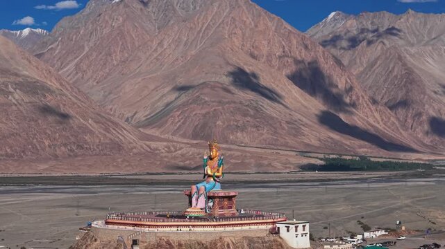Diskit Gompa Nubra Valley Ladakh India Drone Shot 
