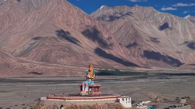 Diskit Gompa Nubra Valley Ladakh India Drone Shot 
