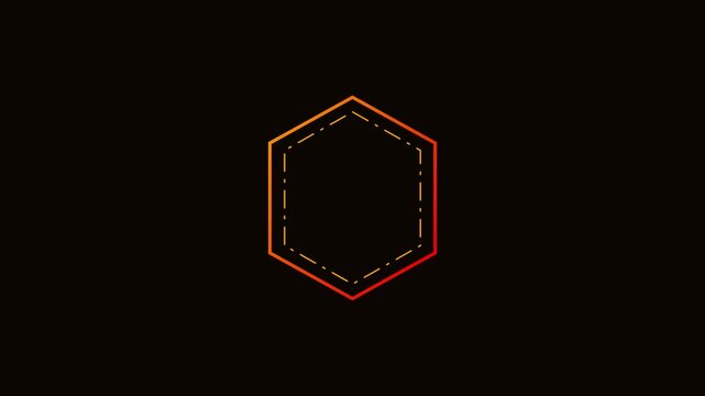 Minimalist hexagon outline animation with gradient glow effect on 4k black background, geometric shape