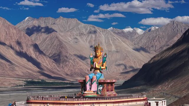 Diskit Gompa Nubra Valley Ladakh India Drone Shot 