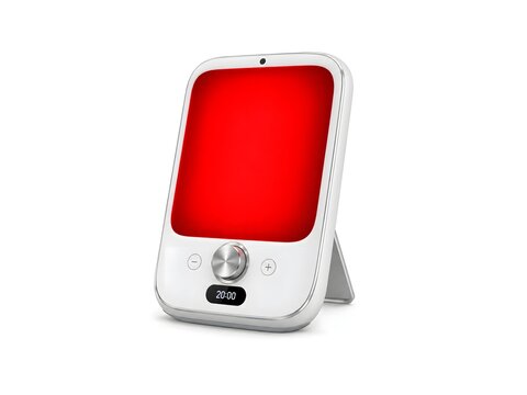 Modern Red Light Therapy Panel with NIR Near-Infrared Mode, Control Knob and Digital Timer on White Background