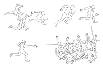 Obraz premium Dynamic Line Art of Athletic Competitions Runners, Throwers, and Cheering Spectators in Action