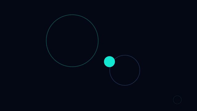 Minimalist motion with cyan circle moving between thin geometric rings on dark animation 4k background