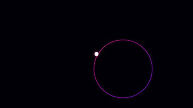Minimalist neon circle loading animation with glowing 4k white point on black background
