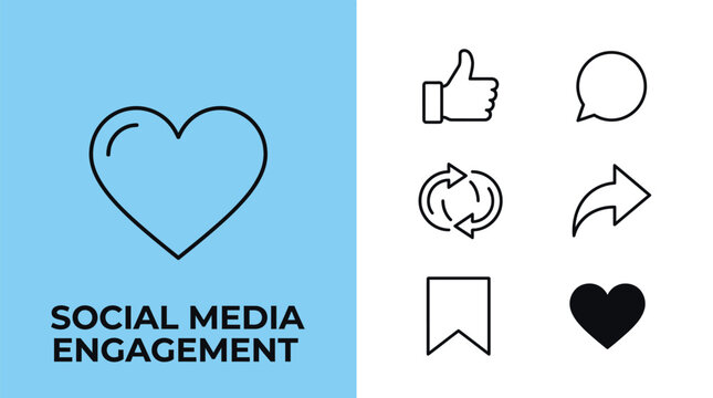 Social Media Post engagement icons. Set of Like, Comment, Repost, Share, and Save icon Vector