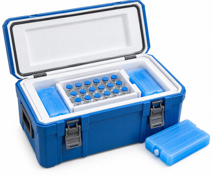 Pharmaceutical vials secured inside a chilled transport container
