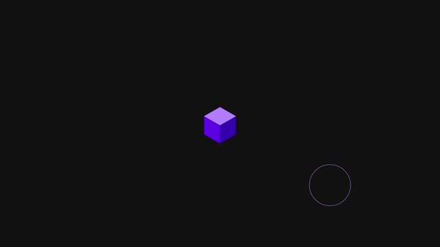 Minimalist purple cube rotating around circular path motion animation 4k rotation circle
