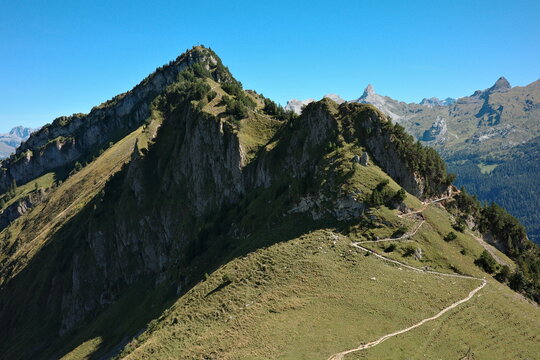 Rocky Alpine Ridge on Stoos Hiking Trail Switzerland