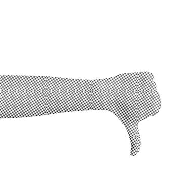 Halftone dotted thumb down gesture for negative feedback and failure collage concepts on a transparent background