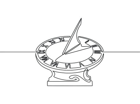 A sundial with roman numerals displays time while the gnomon casts a shadow and indicates the hour