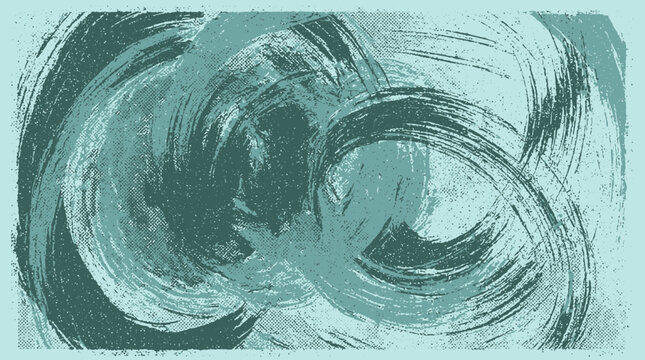Teal and turquoise abstract grunge background with circular brush strokes and textured artistic design
