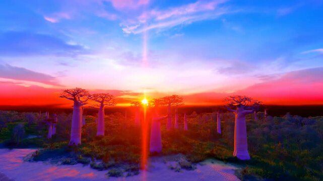 Dramatic western madagascar baobab trees sunset turquoise water dramatic landscape video