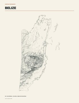 Contour line topographic map of Belize, minimalist elevation isolines on cream background