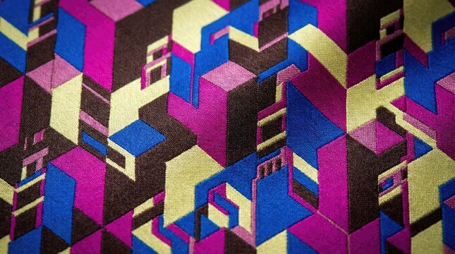 Abstract geometric fabric pattern with isometric shapes