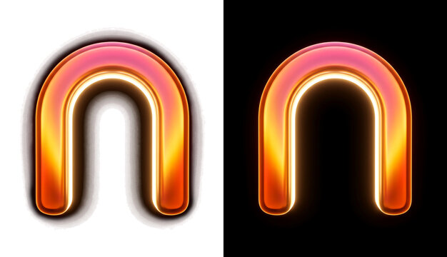 Glowing gradient letter U shape design with light effect transparent background
