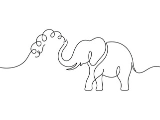 Fototapeta premium An abstract continuous line drawing of an elephant spraying water with a playful mood against a white background