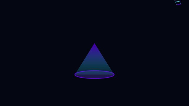 Neon holographic cube projection animation with glowing light cone effect 4k