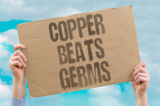 "Copper beats germs" Metal outperforms other surfaces. COPPER. BEAT. GERM. WATER. HEALTH.
