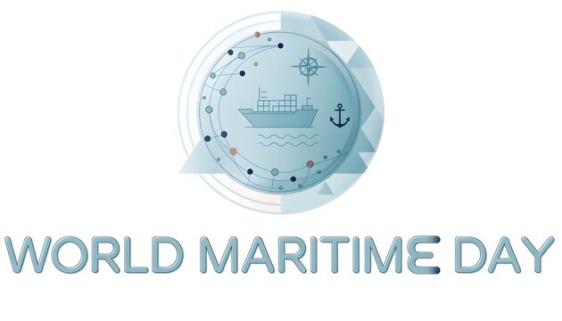 World maritime day graphic with globe illustration ship and compass rose symbol