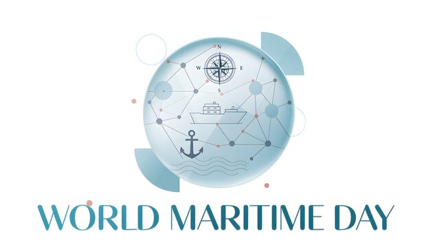 World maritime day logo featuring globe vector nautical icons and anchor symbol