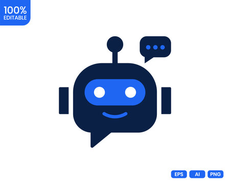 Blue robotic chatbot icon with speech bubble on white background editable vector illustration for artificial intelligence and communication concepts