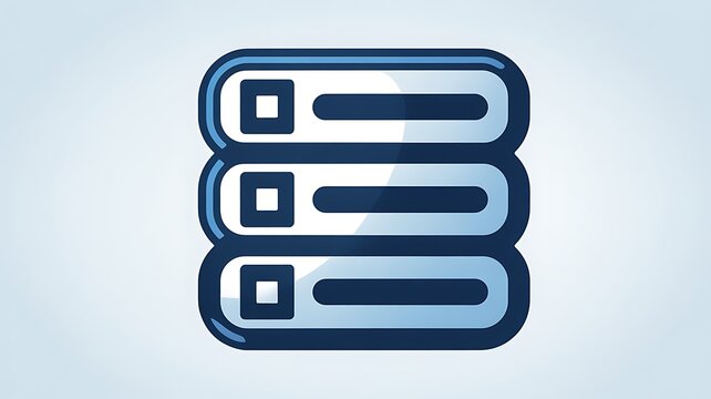 Blue server rack icon for data storage and cloud computing