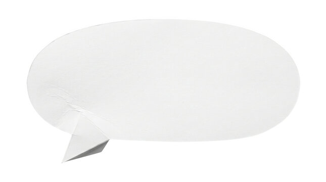 A simple white blank speech bubble graphic design element for text communication represented as an isolated object on a transparent background isolated on transparent background