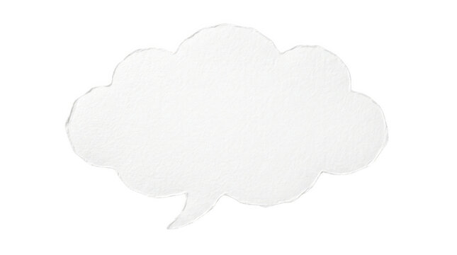 A blank white comic book style speech bubble with a rounded cloud shape and a small tail for text isolated on transparent background