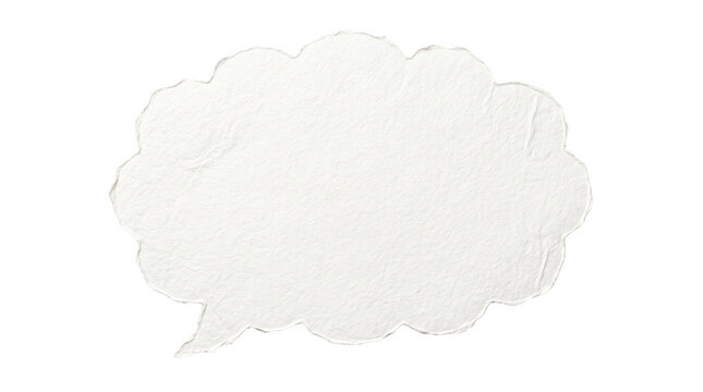 A single white speech bubble with a scalloped edge design for text placement and communication concepts shown as an isolated on transparent background