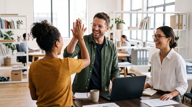 Business people celebrating success in an office