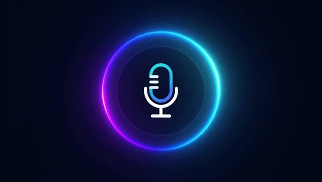Abstract digital illustration of a glowing microphone icon representing voice technology and communication.