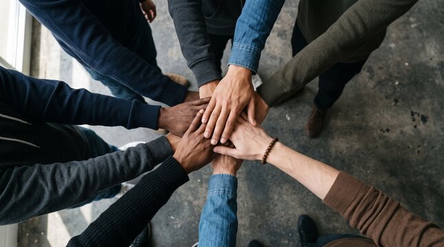 Stack of hands showing unity and teamwork