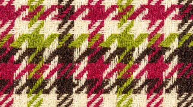 Close up of colorful houndstooth wool fabric pattern