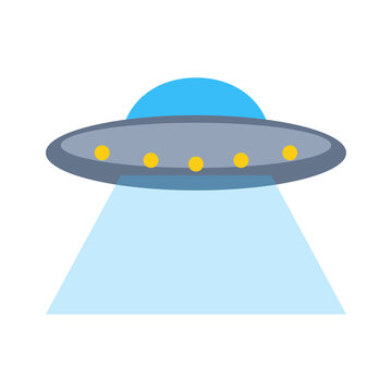 3D Isometric UFO Flying Saucer Icon with Light Beam