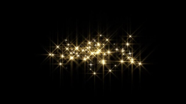 Gold magical twinkling magic line twinkle stars starlight, glitter star line animation, white glitter sparkles trail, glowing pixie dust burst, black screen background, motion graphics 4k video